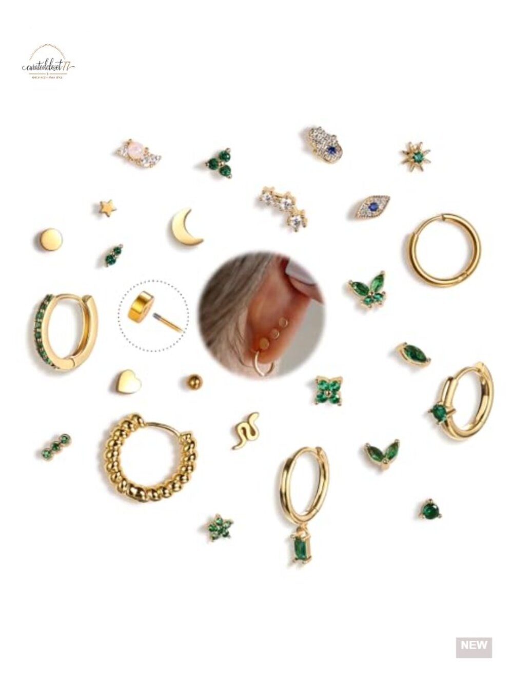 25 Pcs Hypoallergenic Flat Back Earrings Cartilage Hoop Set 316L Surgical Steel